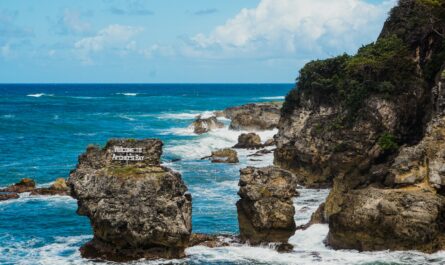 a view of the ocean from a rocky cliff